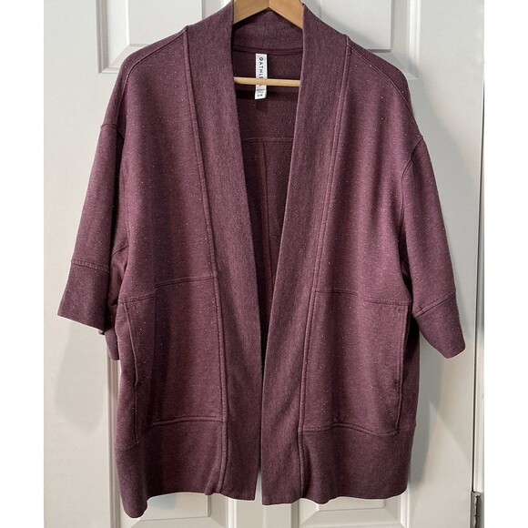 Athleta Short Sleeve Lotus Wrap Oversized Cardigan Pockets Vintage Plum Size S/M - Picture 1 of 6